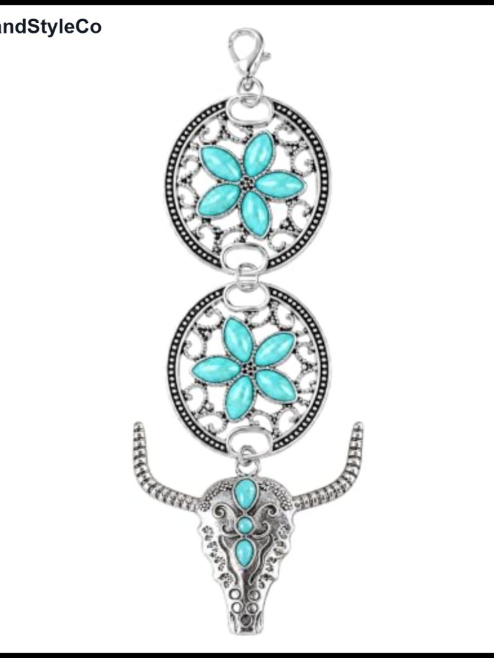 Turquoise Southwestern Keychain Bag Charm Antiqued Silver